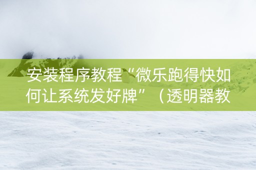 安装程序教程“微乐跑得快如何让系统发好牌”（透明器教程)