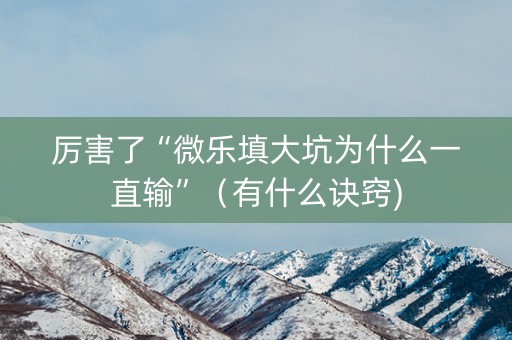 厉害了“微乐填大坑为什么一直输”（有什么诀窍)