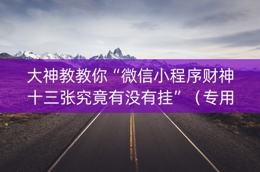 大神教教你“微信小程序财神十三张究竟有没有挂”（专用神器)