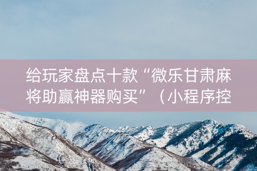 给玩家盘点十款“微乐甘肃麻将助赢神器购买”（小程序控牌器)