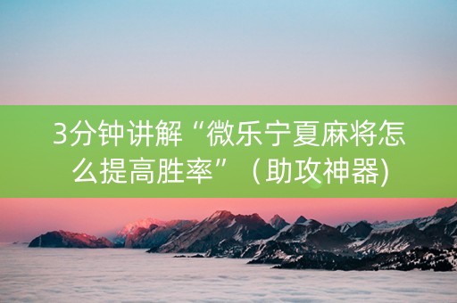 3分钟讲解“微乐宁夏麻将怎么提高胜率”（助攻神器)