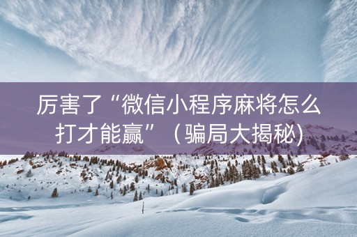 厉害了“微信小程序麻将怎么打才能赢”（骗局大揭秘)