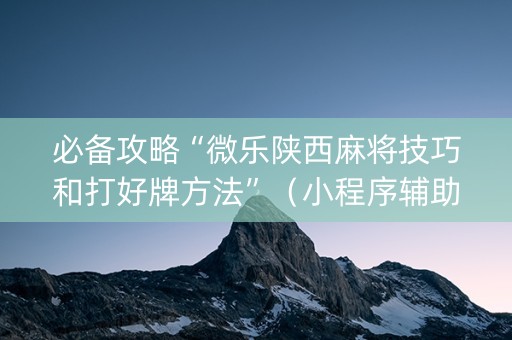 必备攻略“微乐陕西麻将技巧和打好牌方法”（小程序辅助软件)