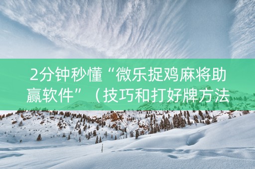 2分钟秒懂“微乐捉鸡麻将助赢软件”（技巧和打好牌方法)