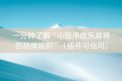 一分钟了解“小程序微乐麻将的胡牌规则”（插件可信吗)