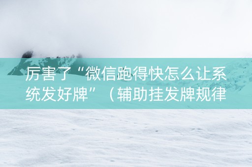 厉害了“微信跑得快怎么让系统发好牌”（辅助挂发牌规律)