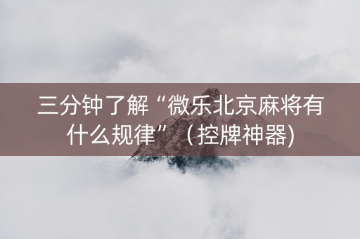 三分钟了解“微乐北京麻将有什么规律”（控牌神器)