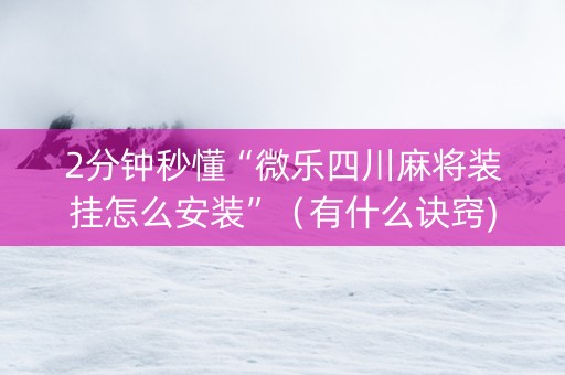 2分钟秒懂“微乐四川麻将装挂怎么安装”（有什么诀窍)