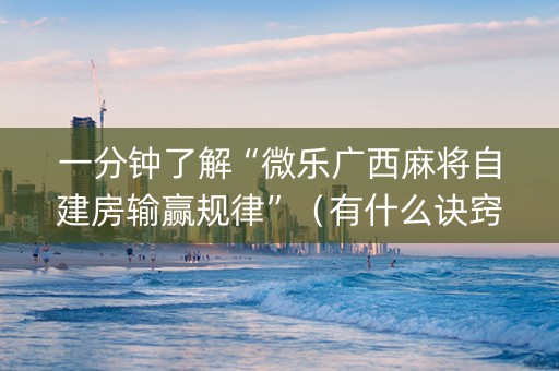 一分钟了解“微乐广西麻将自建房输赢规律”（有什么诀窍)