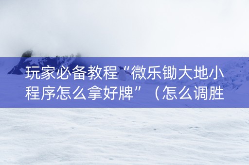 玩家必备教程“微乐锄大地小程序怎么拿好牌”（怎么调胜率)
