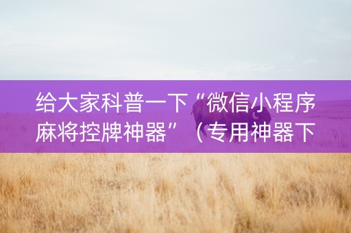 给大家科普一下“微信小程序麻将控牌神器”（专用神器下载)