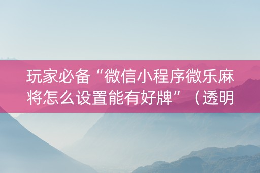 玩家必备“微信小程序微乐麻将怎么设置能有好牌”（透明器教程)