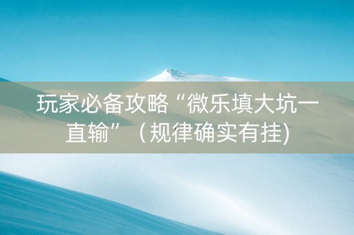 玩家必备攻略“微乐填大坑一直输”（规律确实有挂)