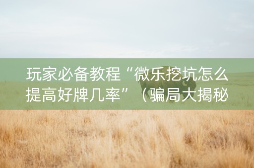 玩家必备教程“微乐挖坑怎么提高好牌几率”（骗局大揭秘)