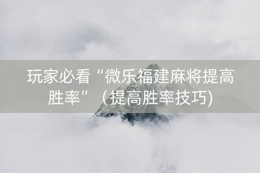 玩家必看“微乐福建麻将提高胜率”（提高胜率技巧)