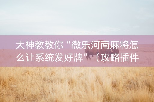 大神教教你“微乐河南麻将怎么让系统发好牌”（攻略插件)
