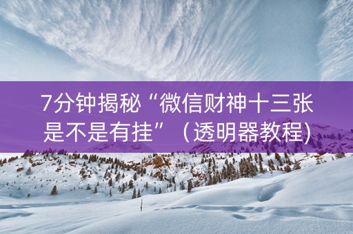 7分钟揭秘“微信财神十三张是不是有挂”（透明器教程)