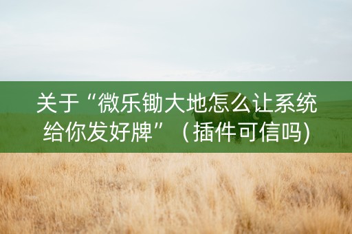 关于“微乐锄大地怎么让系统给你发好牌”（插件可信吗)