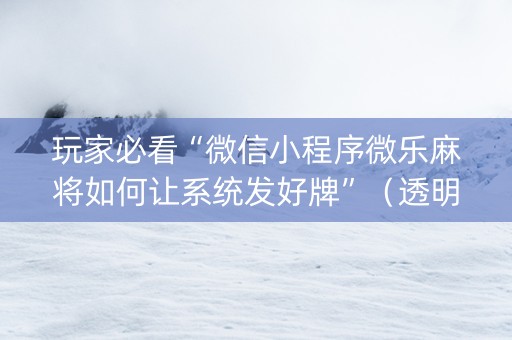 玩家必看“微信小程序微乐麻将如何让系统发好牌”（透明器教程)