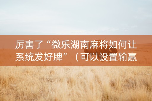 厉害了“微乐湖南麻将如何让系统发好牌”（可以设置输赢吗)