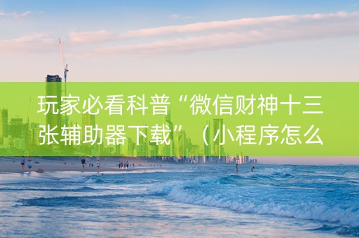 玩家必看科普“微信财神十三张辅助器下载”（小程序怎么才会赢)