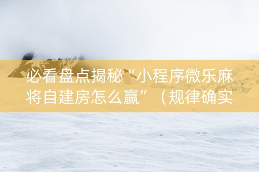 必看盘点揭秘“小程序微乐麻将自建房怎么赢”（规律确实有挂)