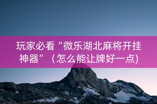 玩家必看“微乐湖北麻将开挂神器”（怎么能让牌好一点)