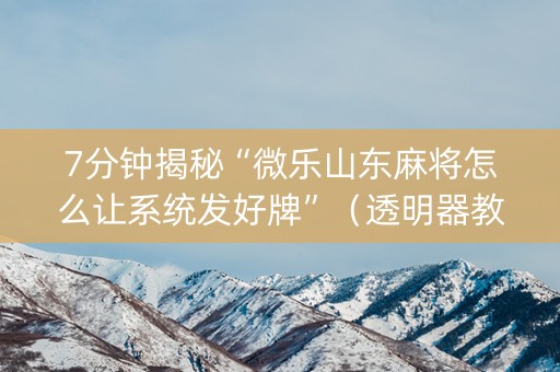 7分钟揭秘“微乐山东麻将怎么让系统发好牌”（透明器教程)