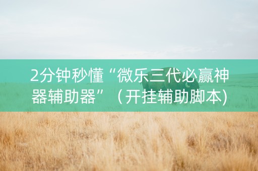 2分钟秒懂“微乐三代必赢神器辅助器”（开挂辅助脚本)