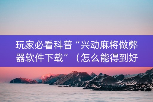 玩家必看科普“兴动麻将做弊器软件下载”（怎么能得到好牌)