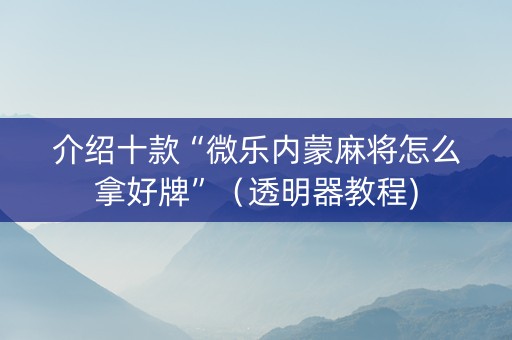 介绍十款“微乐内蒙麻将怎么拿好牌”（透明器教程)