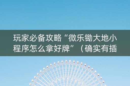 玩家必备攻略“微乐锄大地小程序怎么拿好牌”（确实有插件吗)