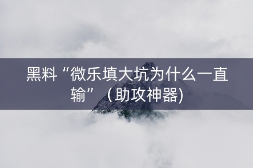 黑料“微乐填大坑为什么一直输”（助攻神器)