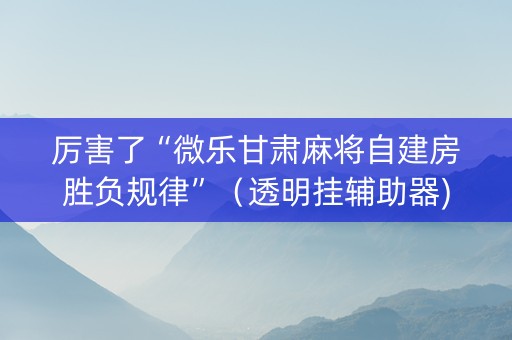厉害了“微乐甘肃麻将自建房胜负规律”（透明挂辅助器)
