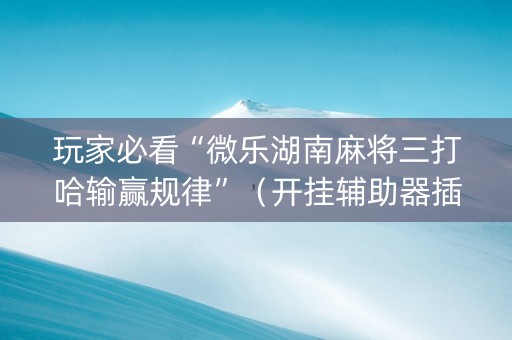 玩家必看“微乐湖南麻将三打哈输赢规律”（开挂辅助器插件)
