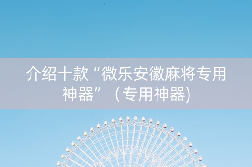 介绍十款“微乐安徽麻将专用神器”（专用神器)