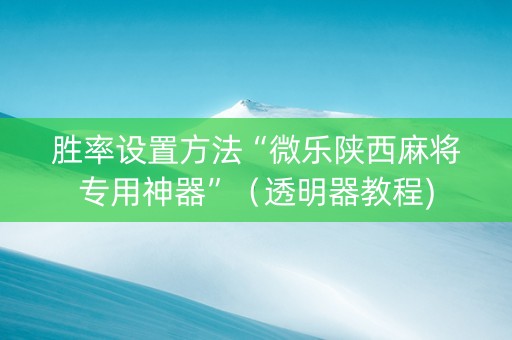 胜率设置方法“微乐陕西麻将专用神器”（透明器教程)