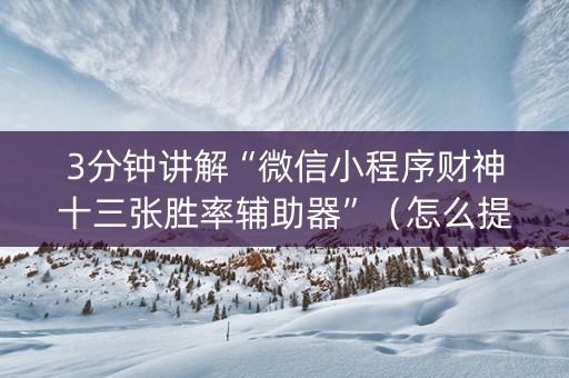 3分钟讲解“微信小程序财神十三张胜率辅助器”（怎么提高胜率)