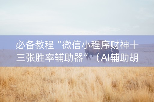 必备教程“微信小程序财神十三张胜率辅助器”（AI辅助胡牌规则)