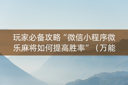 玩家必备攻略“微信小程序微乐麻将如何提高胜率”（万能开挂神器)