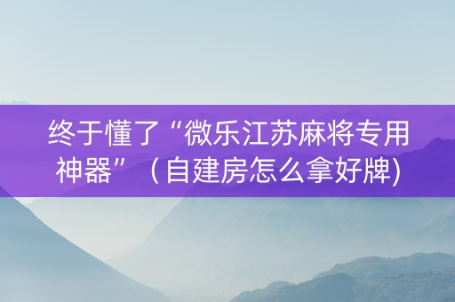 终于懂了“微乐江苏麻将专用神器”（自建房怎么拿好牌)