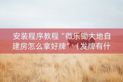 安装程序教程“微乐锄大地自建房怎么拿好牌”（发牌有什么规律吗)