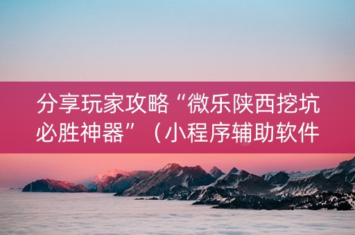 分享玩家攻略“微乐陕西挖坑必胜神器”（小程序辅助软件)
