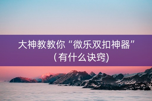 大神教教你“微乐双扣神器”（有什么诀窍)