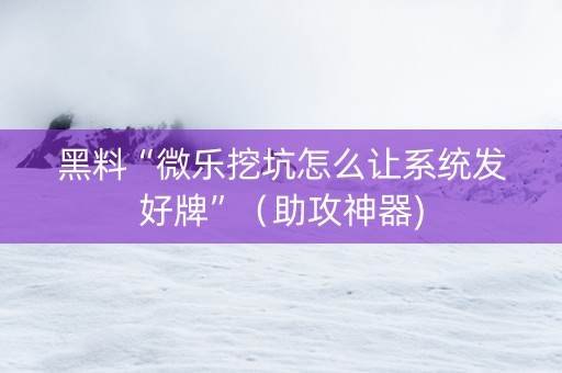黑料“微乐挖坑怎么让系统发好牌”（助攻神器)