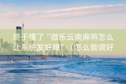终于懂了“微乐云南麻将怎么让系统发好牌”（怎么能调好牌)
