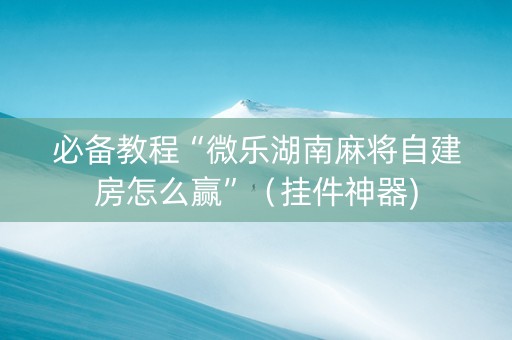 必备教程“微乐湖南麻将自建房怎么赢”（挂件神器)