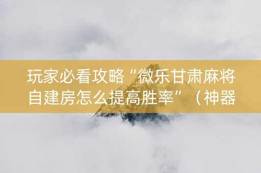 玩家必看攻略“微乐甘肃麻将自建房怎么提高胜率”（神器最新免费)