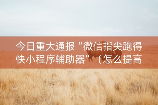 今日重大通报“微信指尖跑得快小程序辅助器”（怎么提高胜率)