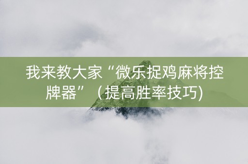 我来教大家“微乐捉鸡麻将控牌器”（提高胜率技巧)